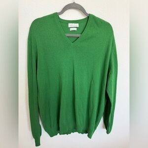 John Laing 100% Cashmere V Neck Sweater Made in Scotland XL Green